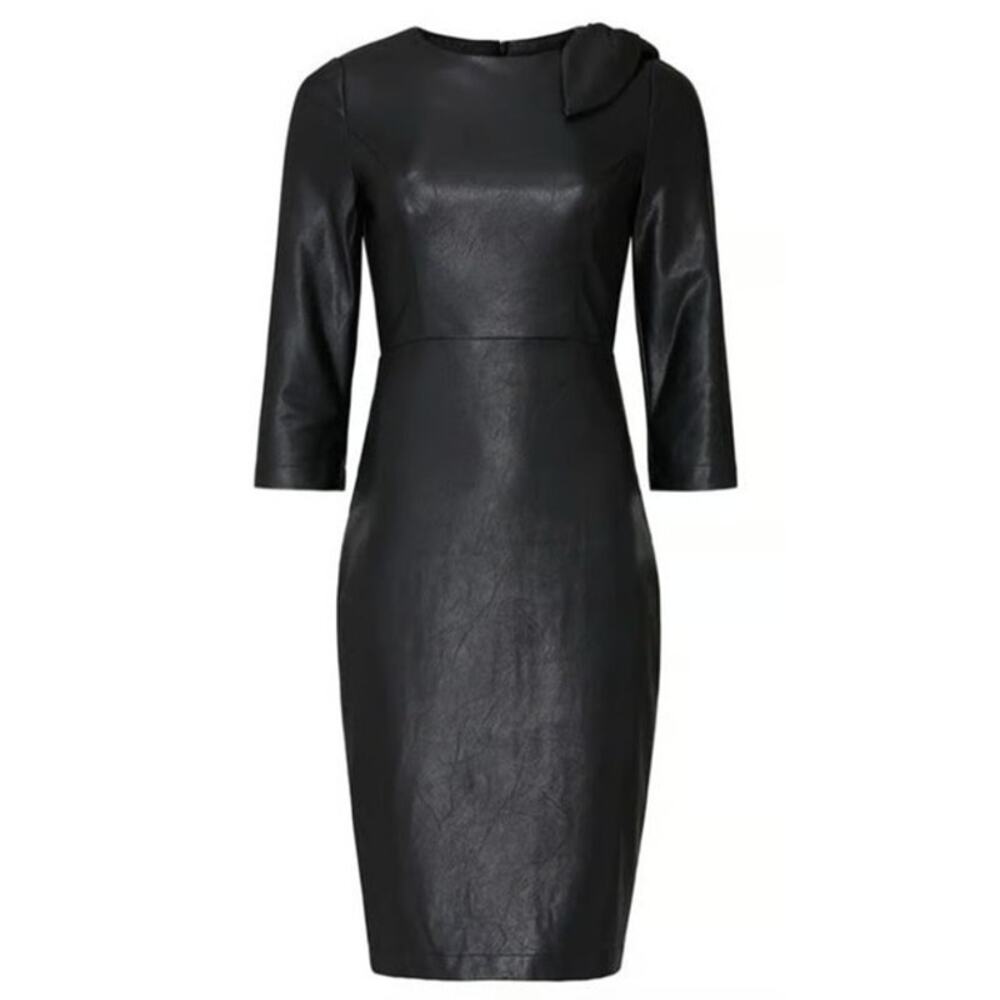 Badgley Mischka Dress Faux Leather Sheath Black 2